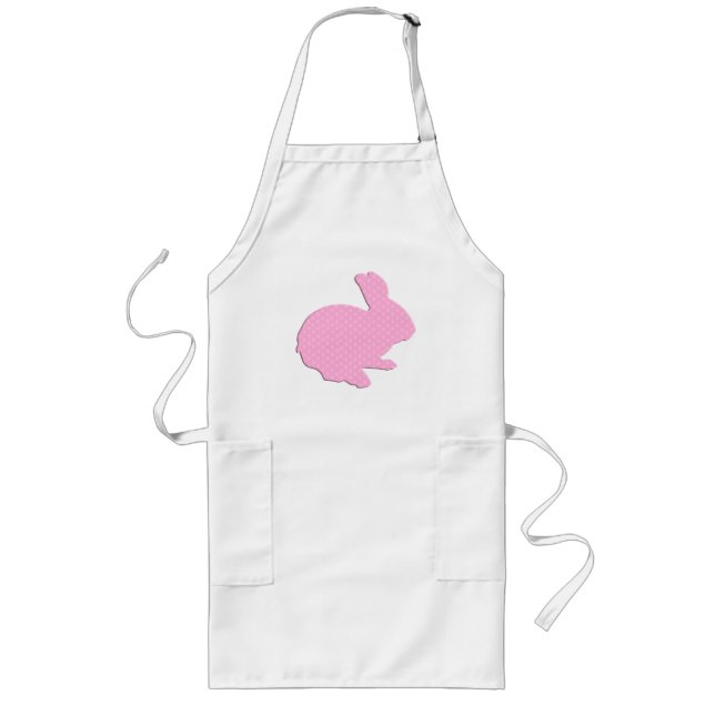 Rosa Polka Dot Silhouette Påskhare Apron Långt Förkläde (Framsidan)