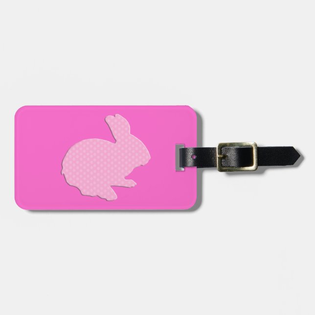 Rosa Polka Dot Silhouette Påskhare Luggage Tag Bagagebricka (Horisontell Framsida)