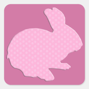 Rosa Polka Dot Silhouette Påskhare Stickers Fyrkantigt Klistermärke