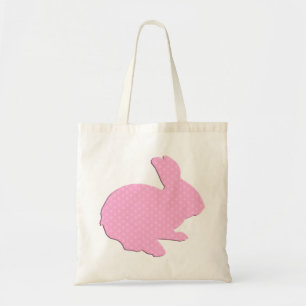 Rosa Polka Dot Silhouette Påskhare Tote Bag Tygkasse