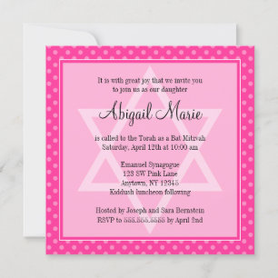 Rosa Polka Dot Star of David Bat mitzvah Square Inbjudningar