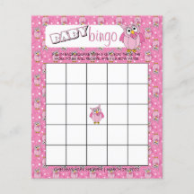 Rosa Polka Dot Uggla Baby Shower Theme Bingo Game