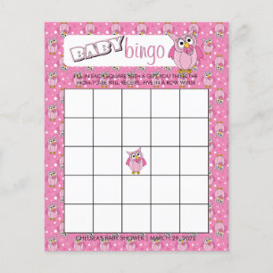 Rosa Polka Dot Uggla Baby Shower Theme Bingo Game Flygblad