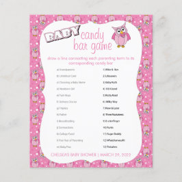 Rosa Polka Dot Uggla Baby Shower Theme Candy Pub Flygblad
