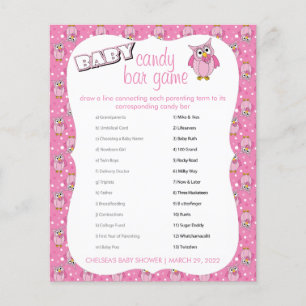 Rosa Polka Dot Uggla Baby Shower Theme Candy Pub Flygblad
