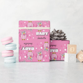 Rosa Polka Dot Uggla Baby Shower Themme Presentpapper