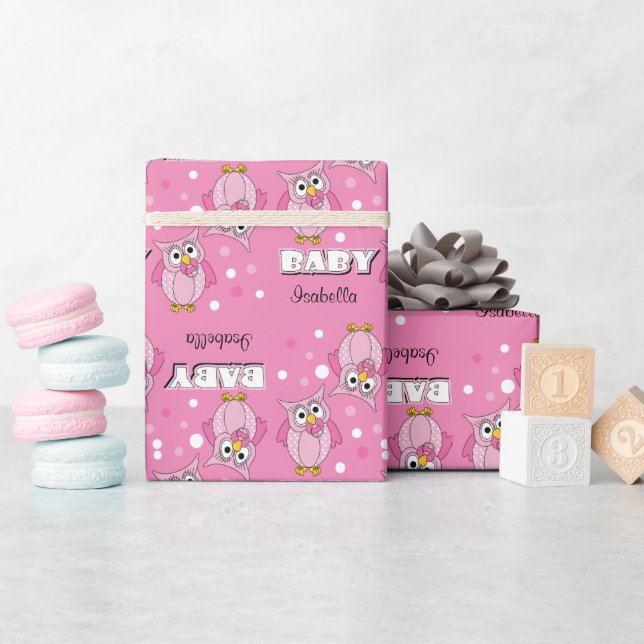 Rosa Polka Dot Uggla Baby Shower Themme Presentpapper (Baby Shower)