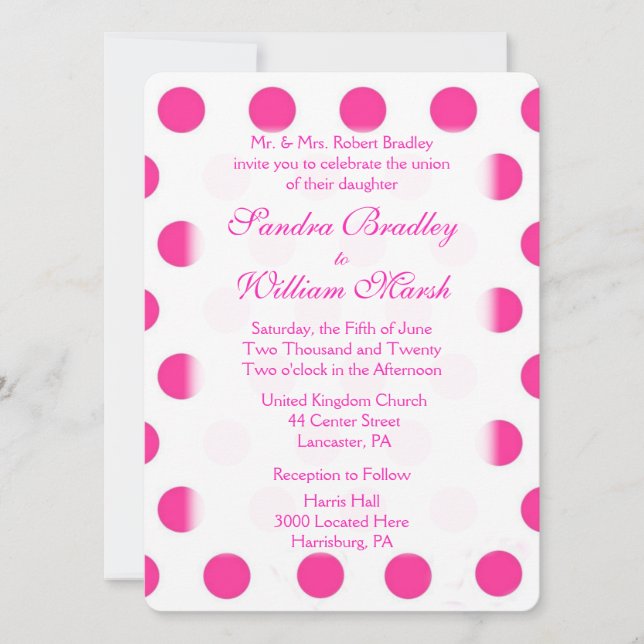 Rosa Polka Dot Wedding bjudande in Inbjudningar (Framsida)