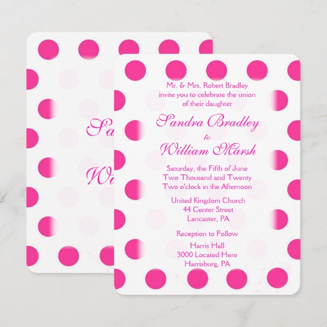 Rosa Polka Dot Wedding bjudande in Inbjudningar (Fram/baksida)