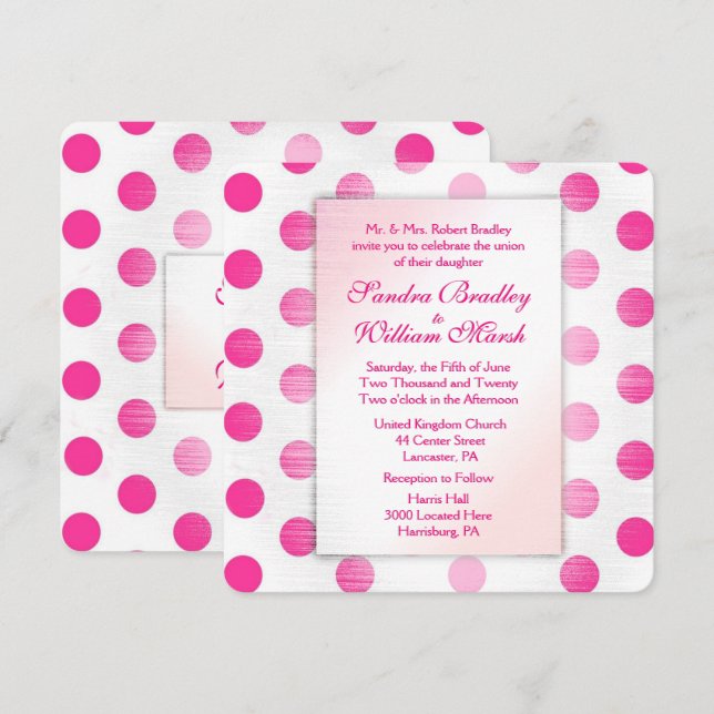 Rosa Polka Dot Wedding bjudande in Inbjudningar (Fram/baksida)