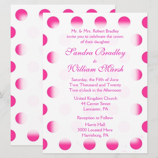 Rosa Polka Dot Wedding bjudande in Inbjudningar (Fram/baksida)