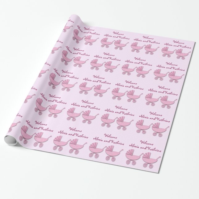 rosa polka dots baby barnvagn presentpapper (Utrullad)