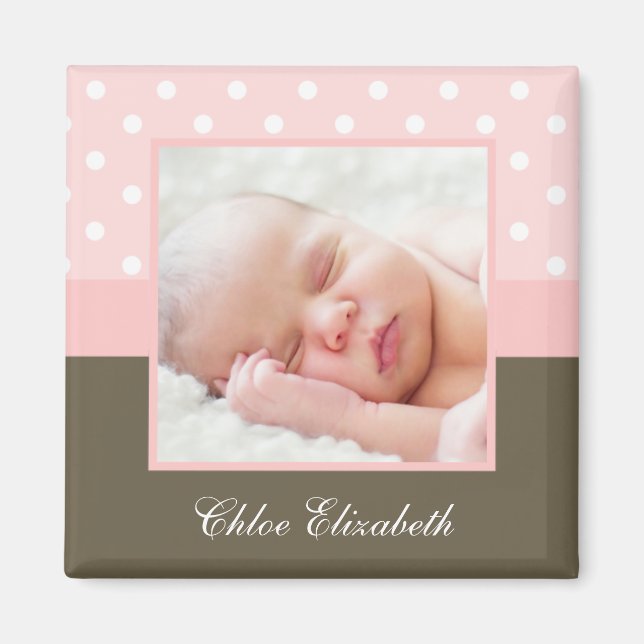 Rosa Polka dots Baby Photo Ram Magnet (Framsidan)