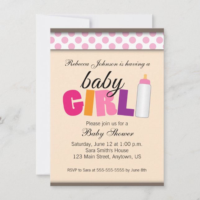 Rosa Polka dots Baby Shower Girl Inbjudningar (Framsida)
