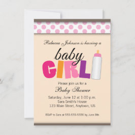 Rosa Polka dots Baby Shower Girl Inbjudningar