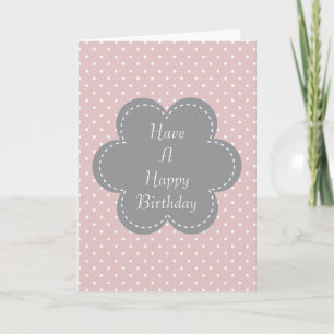 Rosa Polka dots Birthday Grått Flower Kort