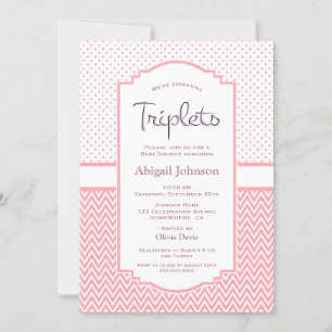 Rosa Polka dots Chevron Rand Triplets Inbjudningar