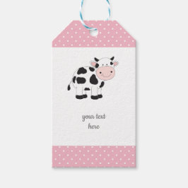Rosa Polka dots Cow Gift Märkres Presentetikett