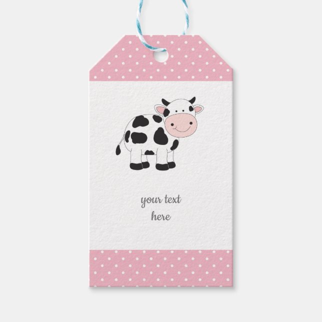 Rosa Polka dots Cow Gift Märkres Presentetikett (Framsidan)