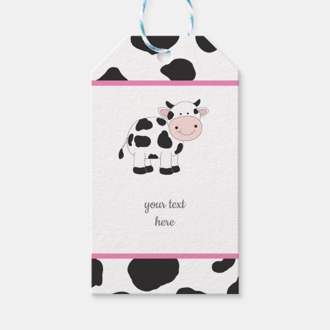 Rosa Polka dots Cow Party Gift Märkres Presentetikett (Framsidan)