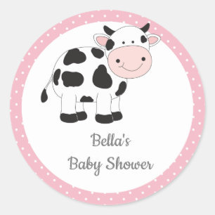 Rosa Polka dots Cow Stickers Runt Klistermärke