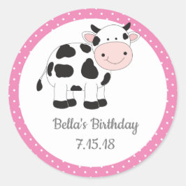 Rosa Polka dots Cowgirl Birthday Stickers Runt Klistermärke