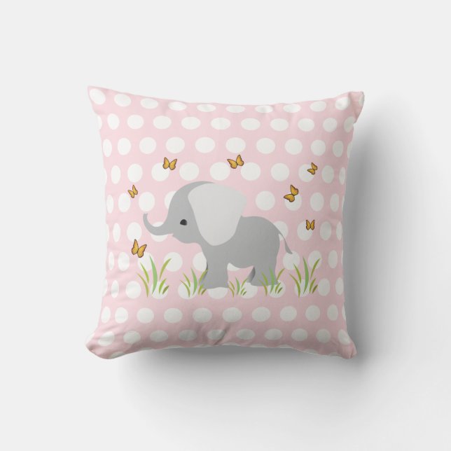 Rosa Polka dots Elephant Nursery Pillows Kudde (Framsida)