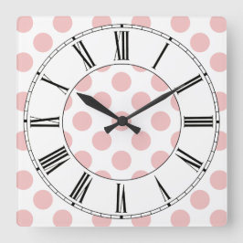 Rosa Polka dots Girly Fyrkantig Klocka