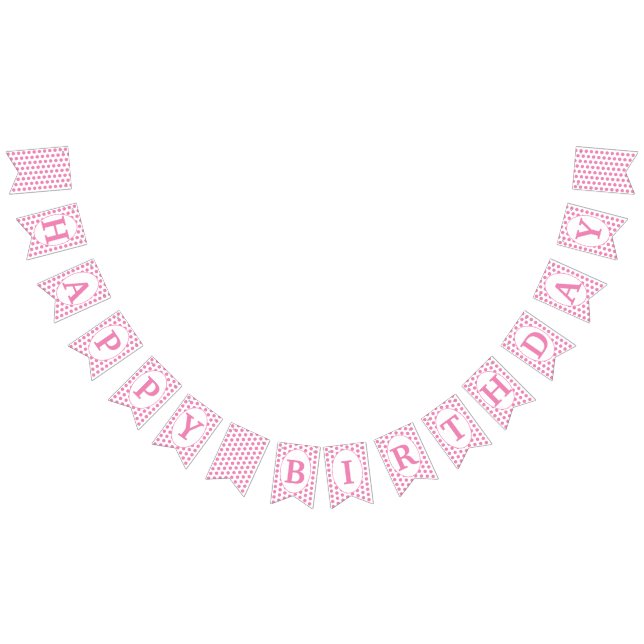 Rosa polka dots Grattis på födelsedagen Vimplar (Alla)