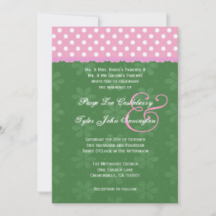 Rosa Polka dots Grönt och Ribbon Kant Bröllop Inbjudningar