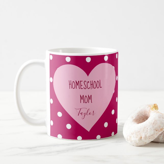 Rosa Polka dots Homeschool Mamma Heart Kaffemugg (Med munk)