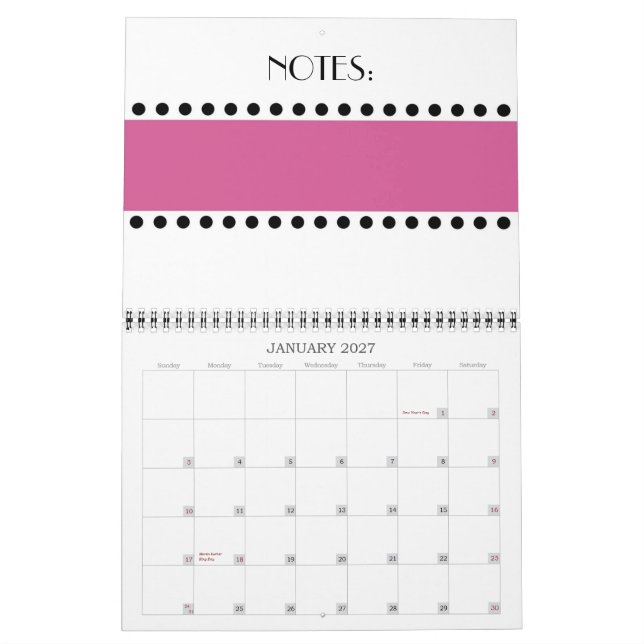 Rosa polka dots kalender (Jan 2027)