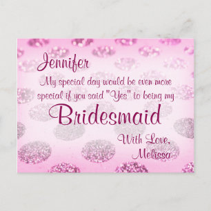 Rosa Polka dots Kommer du att bli min Bridesmaid Inbjudan Vykort