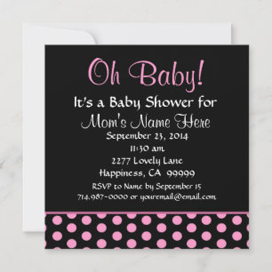 Rosa Polka dots Little Girl Baby Shower Inbjudningar