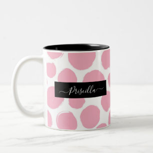 Rosa Polka dots med eget namn Två-Tonad Mugg