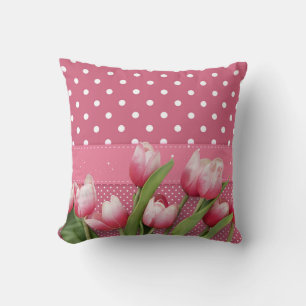 Rosa Polka dots med Söt Rosa Tulips. Kudde
