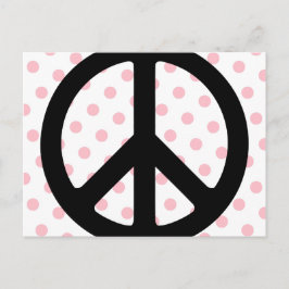 Rosa Polka dots med svart fredssymbol Vykort