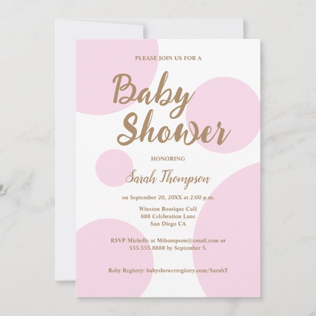 Rosa Polka dots Modern Chic Baby Shower Inbjudningar (Framsida)