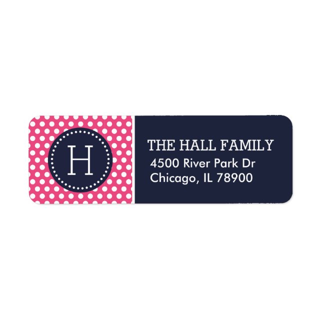 Rosa Polka dots Monogram Returadress Etikett (Framsidan)