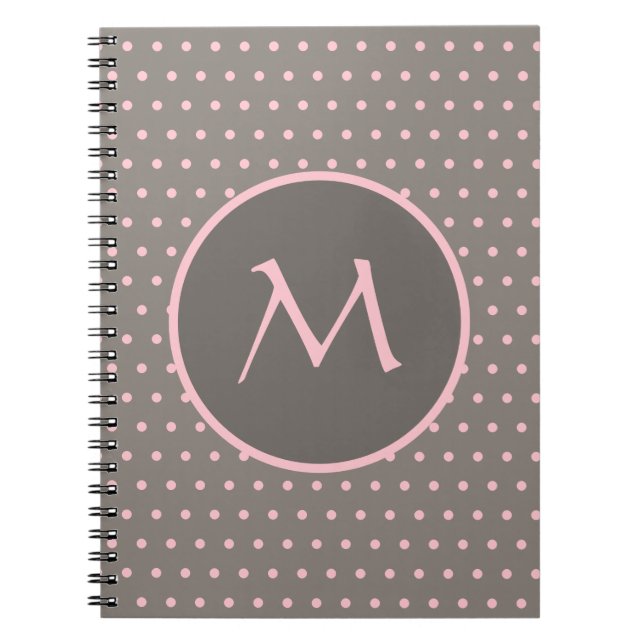 Rosa polka dots monogrammat grått anteckningsbok (Framsidan)
