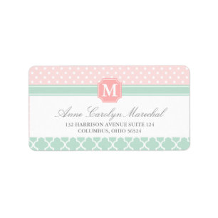 Rosa polka dots Monogrammed marockansk för Mint Adressetikett