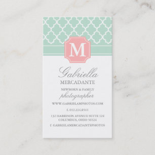 Rosa polka dots Monogrammed marockansk för Mint Visitkort