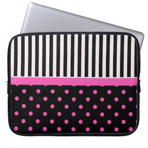 rosa polka dots och B&W-remsor Laptop Fodral
