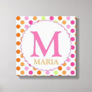Rosa polka dots och initial väggdekor canvastryck