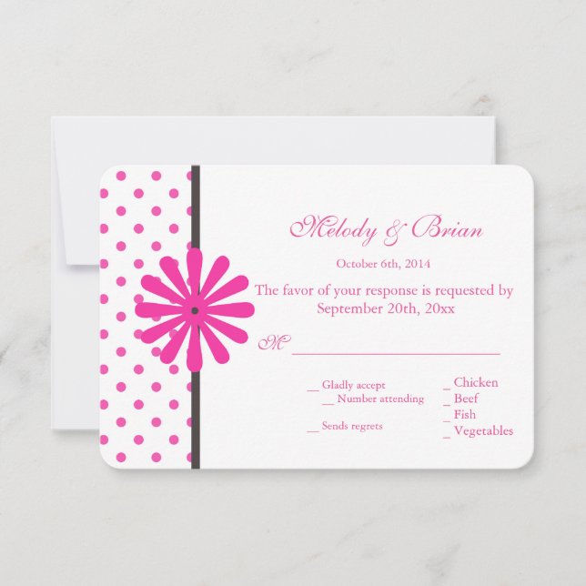 Rosa polka dots och OSA av blommor bröllop Kort (Framsida)
