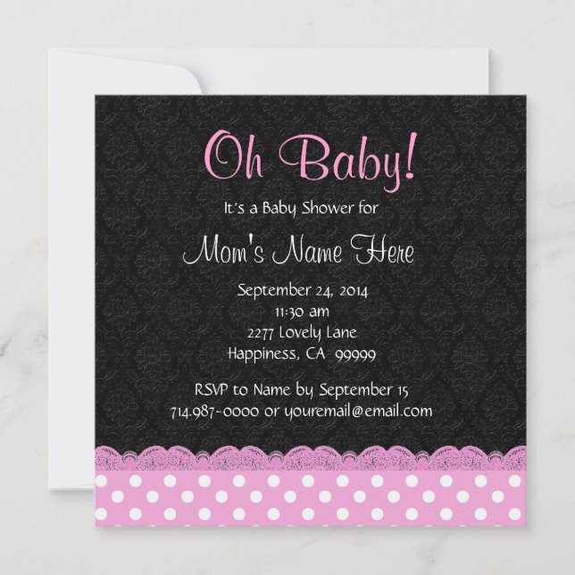 Rosa Polka dots och Snöre Baby Shower Inbjudningar (Framsida)