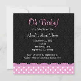 Rosa Polka dots och Snöre Baby Shower Inbjudningar