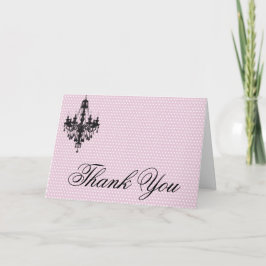 Rosa polka dots och svart ljuskrona tack kort