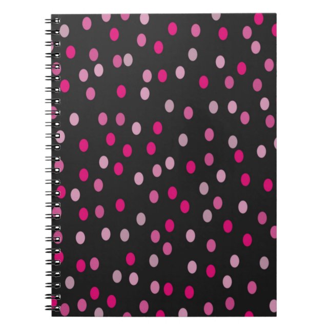 Rosa Polka dots på Black Anteckningsbok (Framsidan)