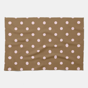 Rosa Polka dots på brun bakgrund Kökshandduk